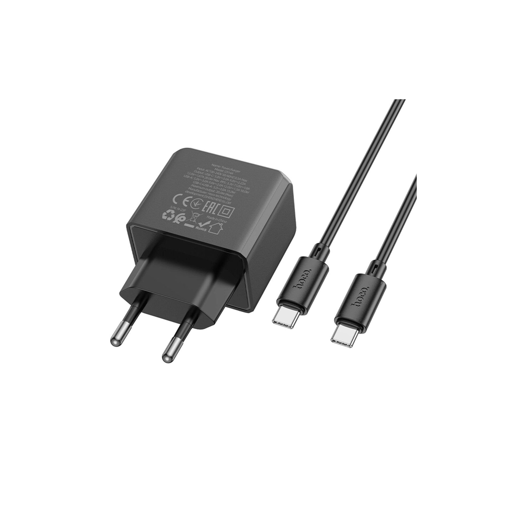 Зарядний пристрій HOCO CS14A USB-C PD20W + USB QC3.0 + cable USB-C to USB-C black (6942007603911) - зображення 6
