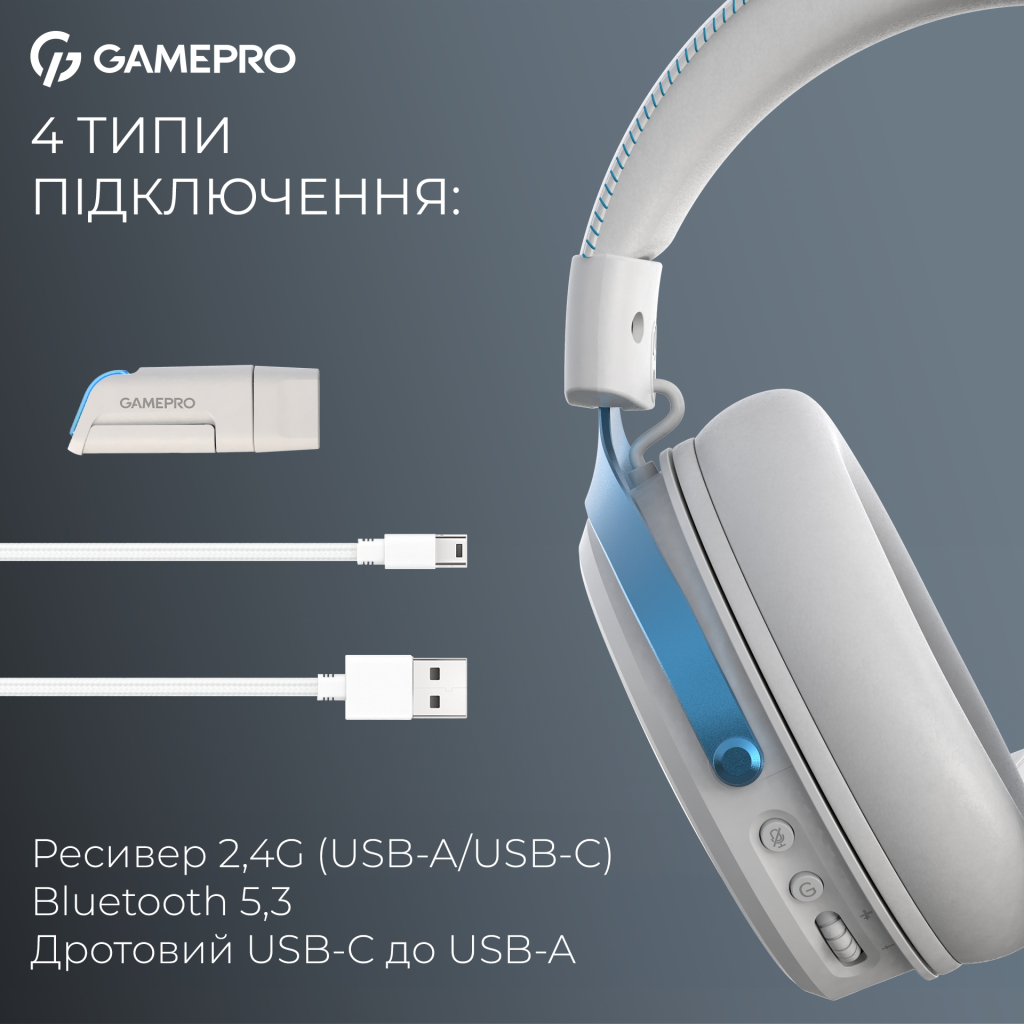 Навушники GamePro Asgard Freya Pro Wireless White/Blue (HSW201WB) - зображення 6