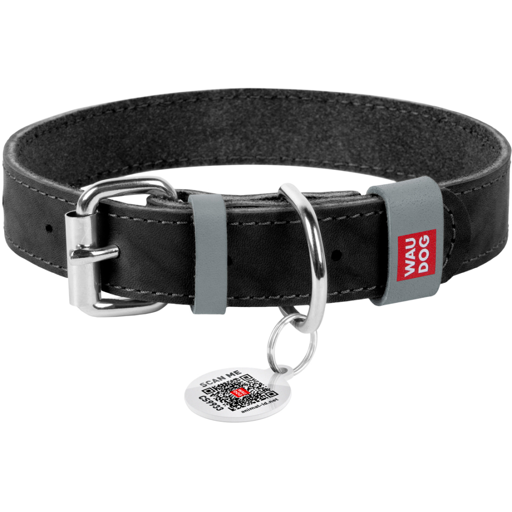 Нашийник для тварин WAUDOG Classic шкіряний 15 мм х 27-36 см чорний (02071) - зображення 1