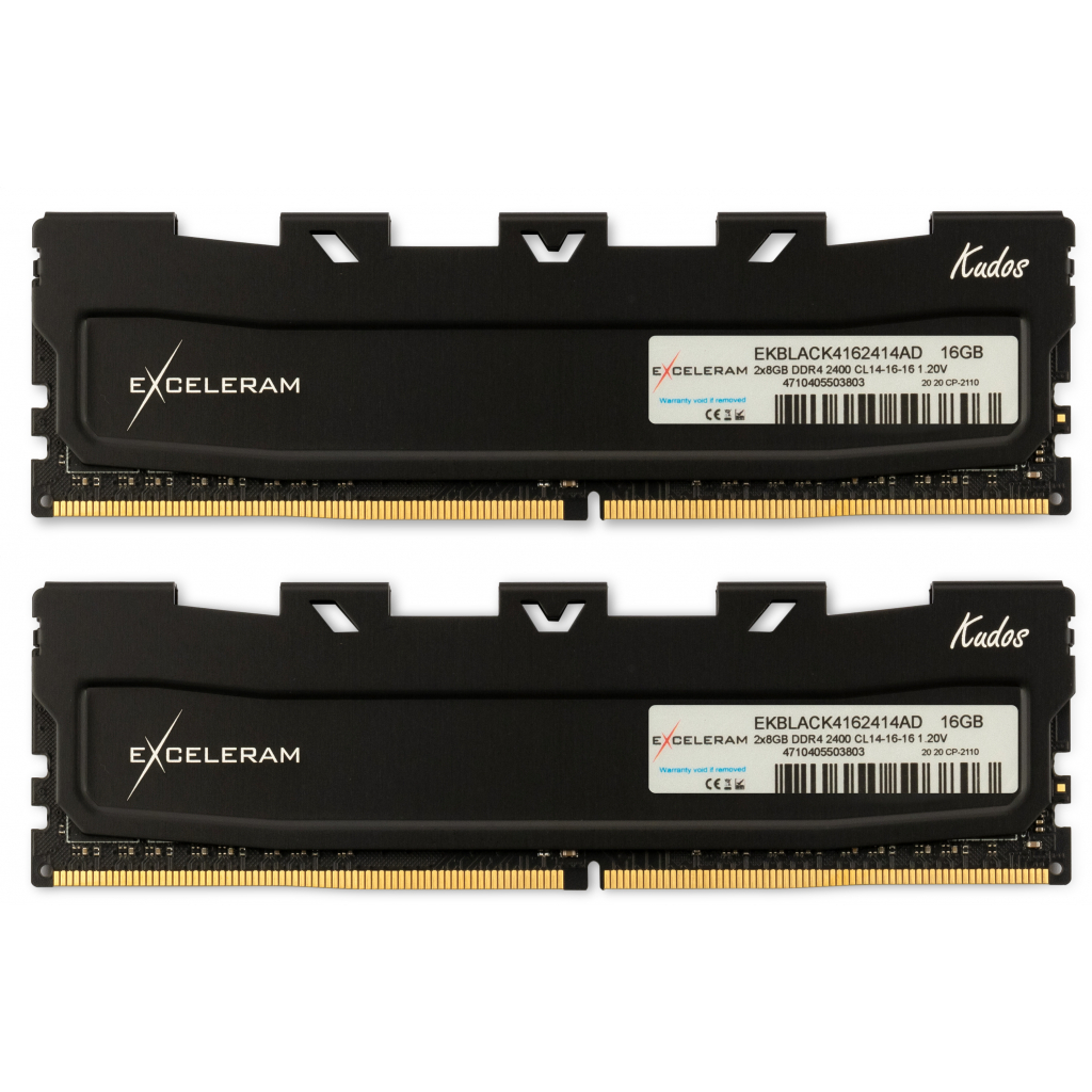 Модуль пам'яті для комп'ютера DDR4 16GB (2x8GB) 3200 MHz Kudos Black eXceleram (EKBLACK4163216AD) - зображення 1