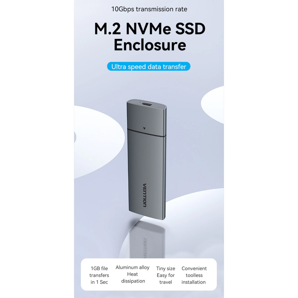 Кишеня зовнішня Vention SSD M.2 (NVME) M-key USB Type-C 3.2 gray (KPGH0) - зображення 4