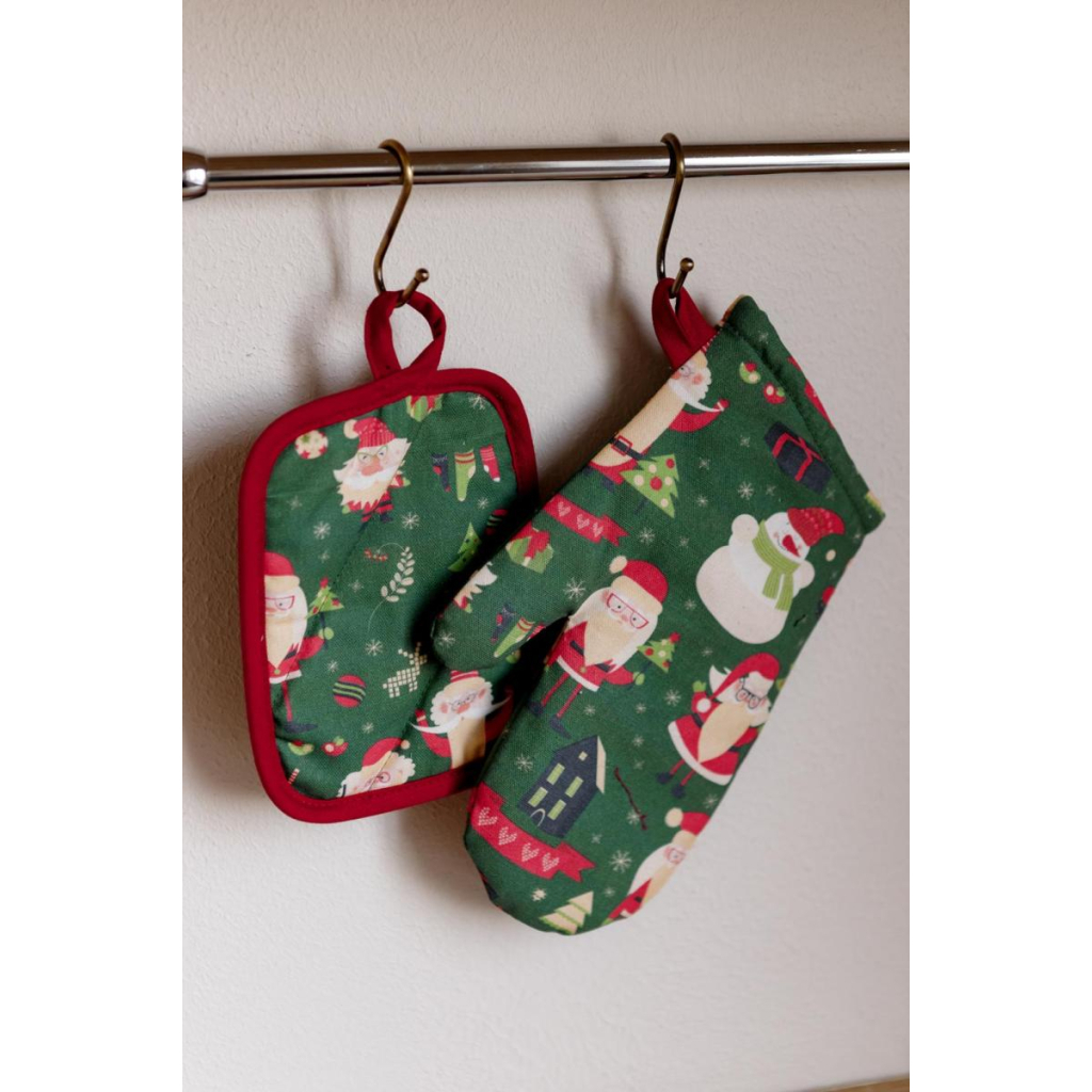 Кухонна прихватка Прованс набір рукавичка та прихватка Санта на зеленому (035795) - зображення 4