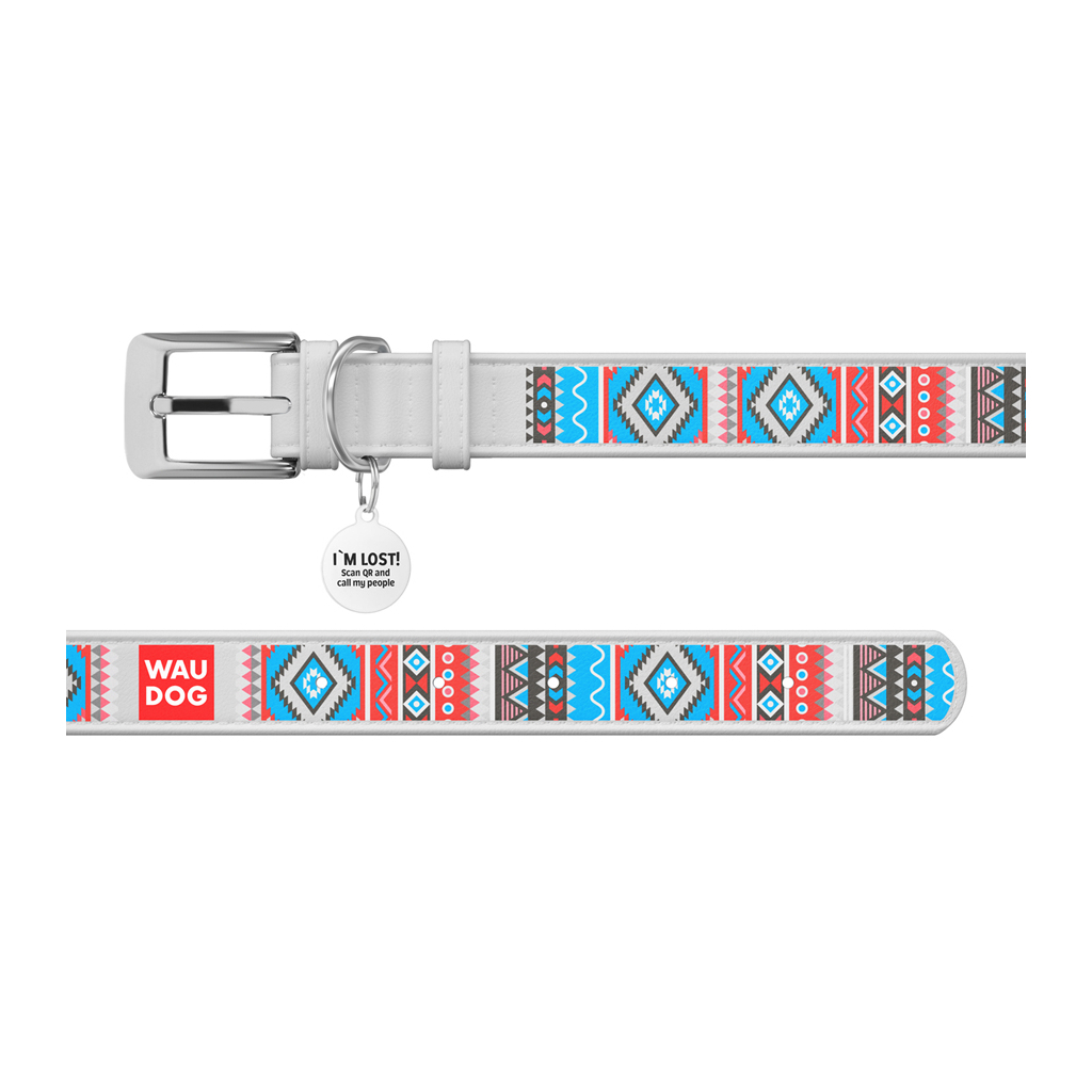 Нашийник для тварин WAUDOG Design з QR паспортом "Етно" L Ш 25 мм Д 38-49 см білий (377615) - зображення 3