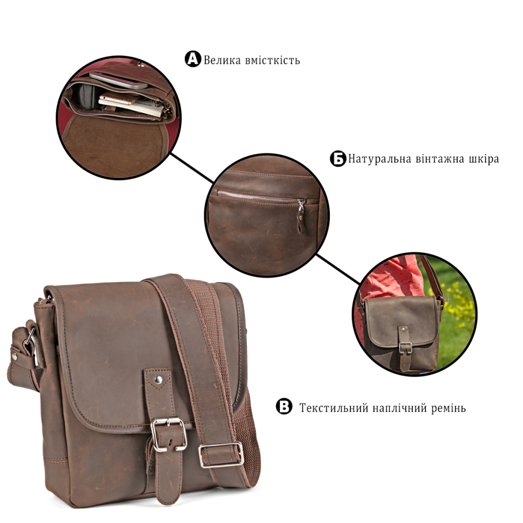 Сумка Shvigel З вінтажної шкіри Коричнева (00890) - зображення 3