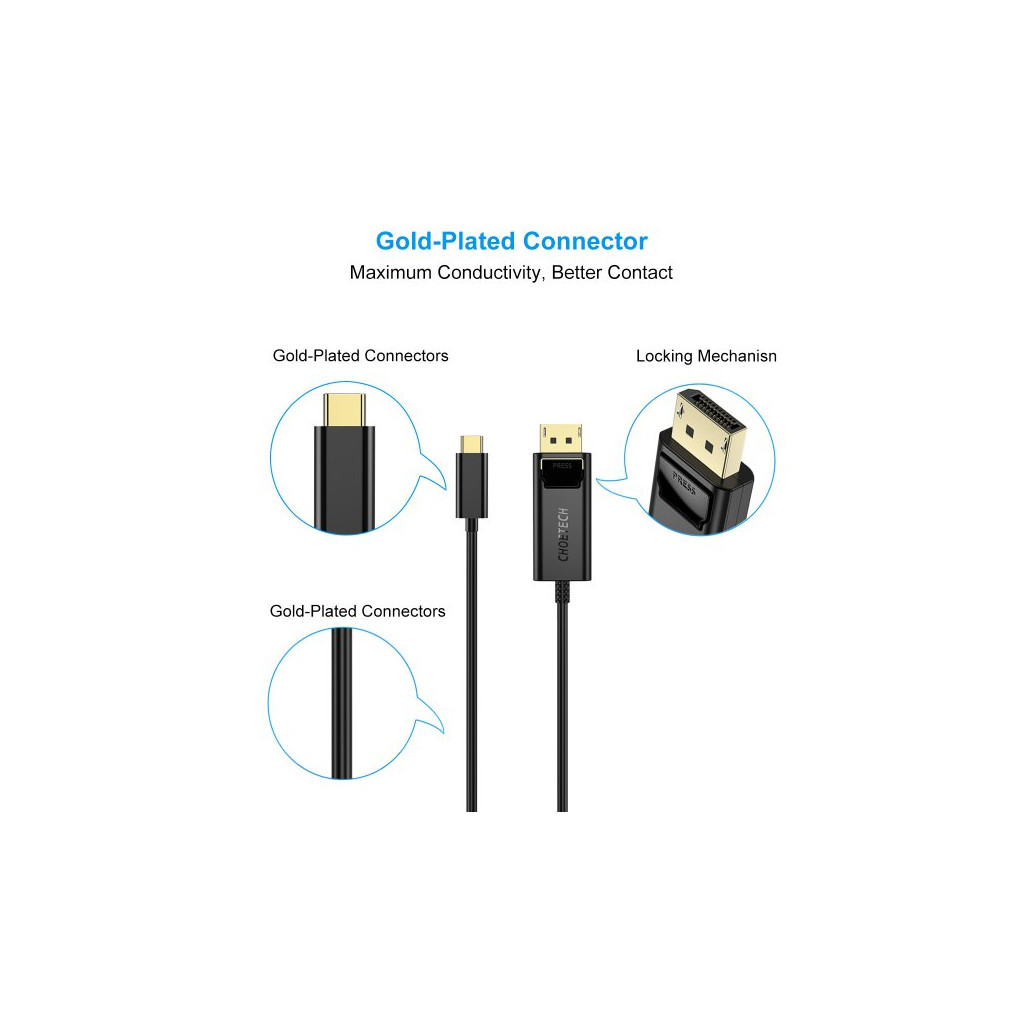 Кабель мультимедійний USB-C to DisplayPort 1.8m 4K 60Hz Choetech (XCP-1801BK) - изображение 5