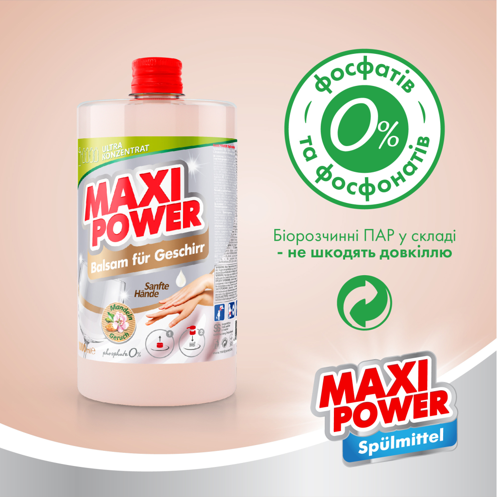 Засіб для ручного миття посуду Maxi Power Мигдаль запаска 1000 мл (4823098412151) - зображення 6
