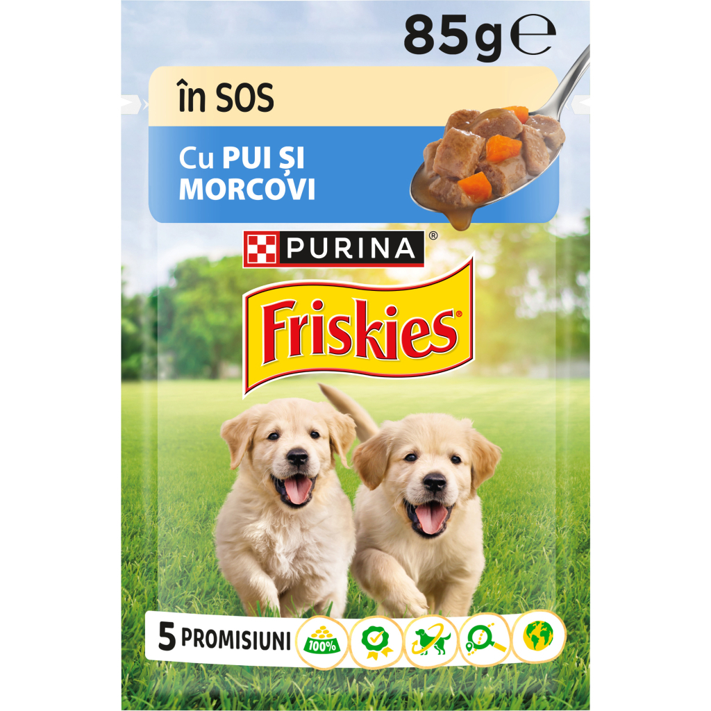 Вологий корм для собак Purina Friskies Junior з куркою та морквою у підливці 85 г (7613035800861/8445290751096) - зображення 1