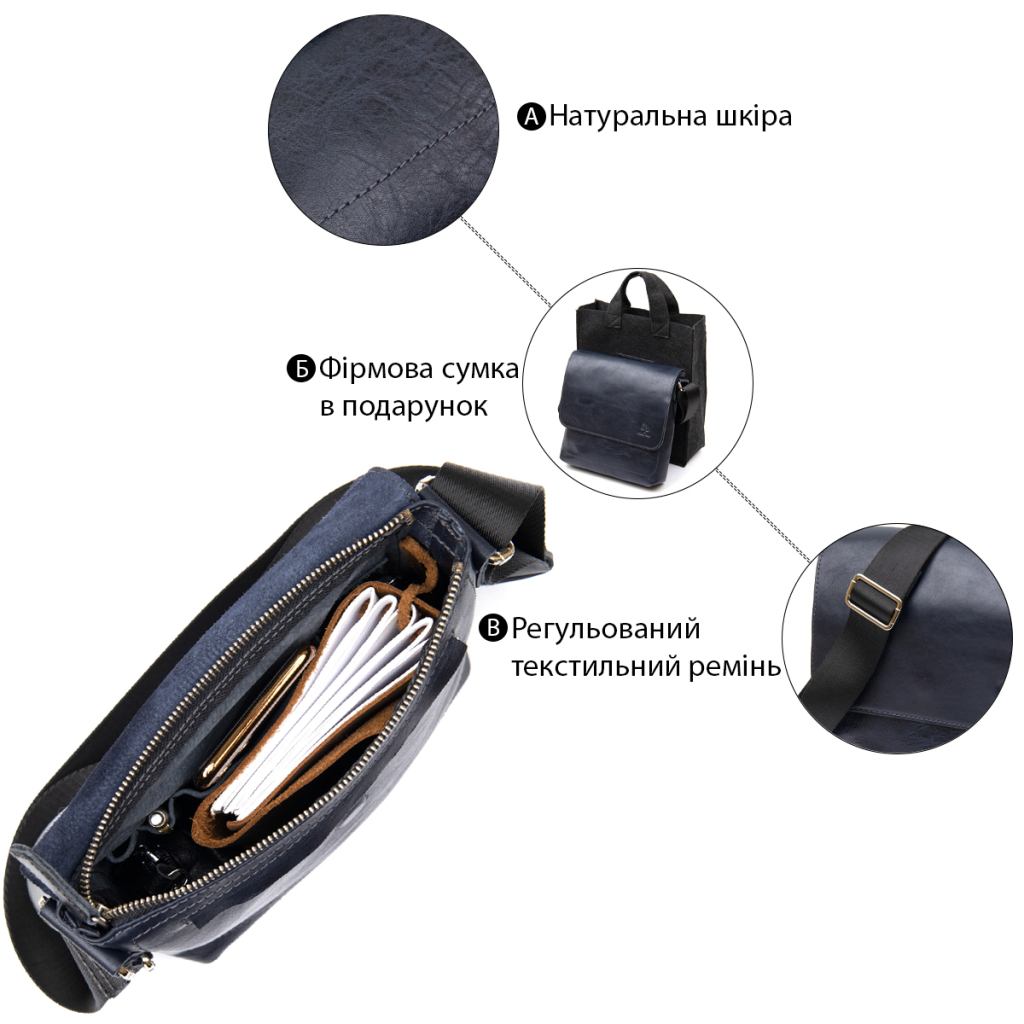Сумка Grande Pelle Шкіряна чоловіча Темно-синя (11433) - зображення 4