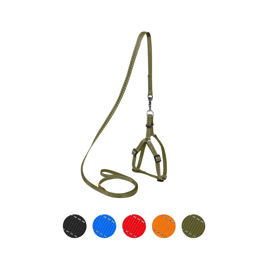 Шлея для собак Dog Extreme з нейлону регульована з повідцем Ш 14 мм Д 115 см хакі (070331) - зображення 1