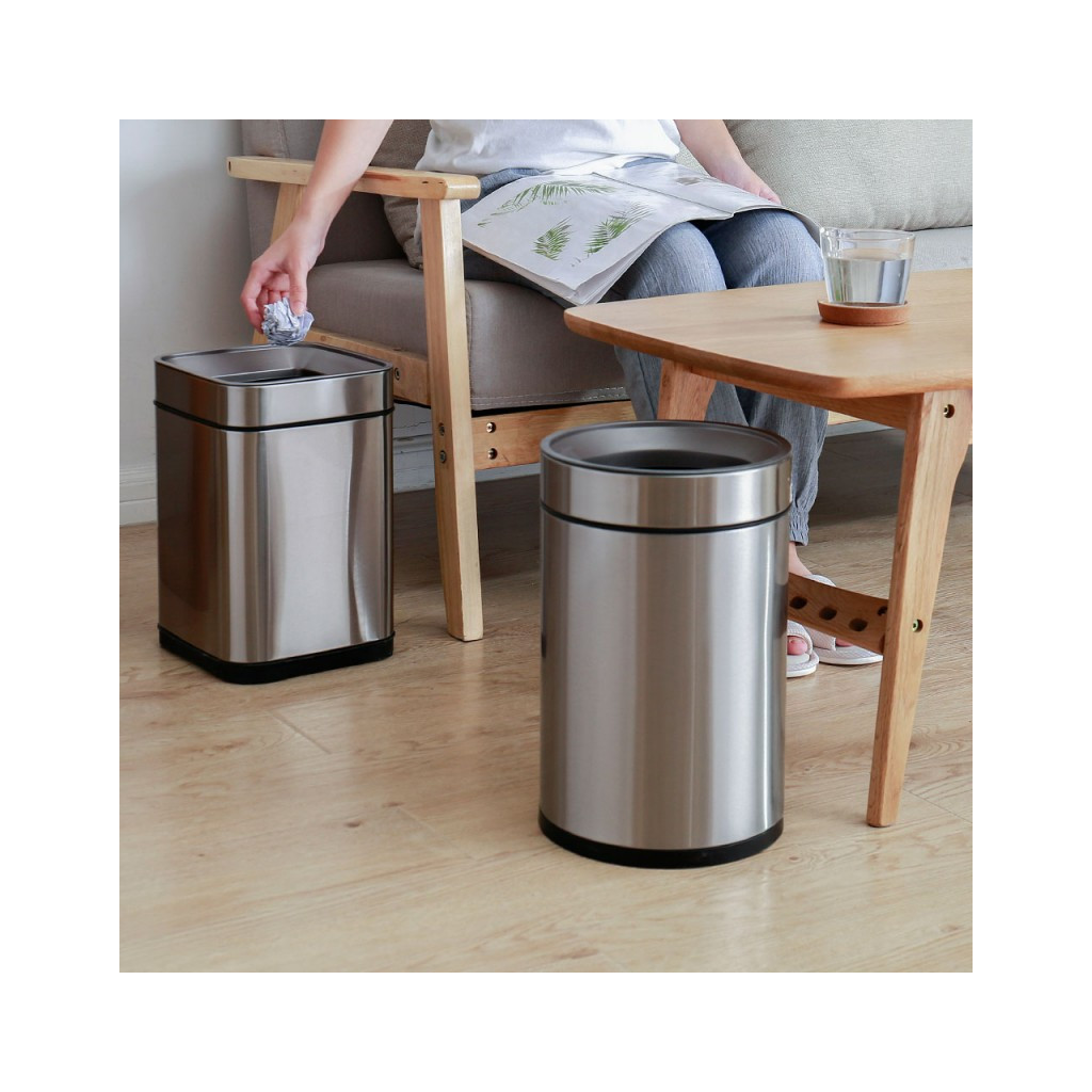Контейнер для сміття JAH круглий без кришки з внутрішнім відром срібний металік 10 л (7039) - изображение 8