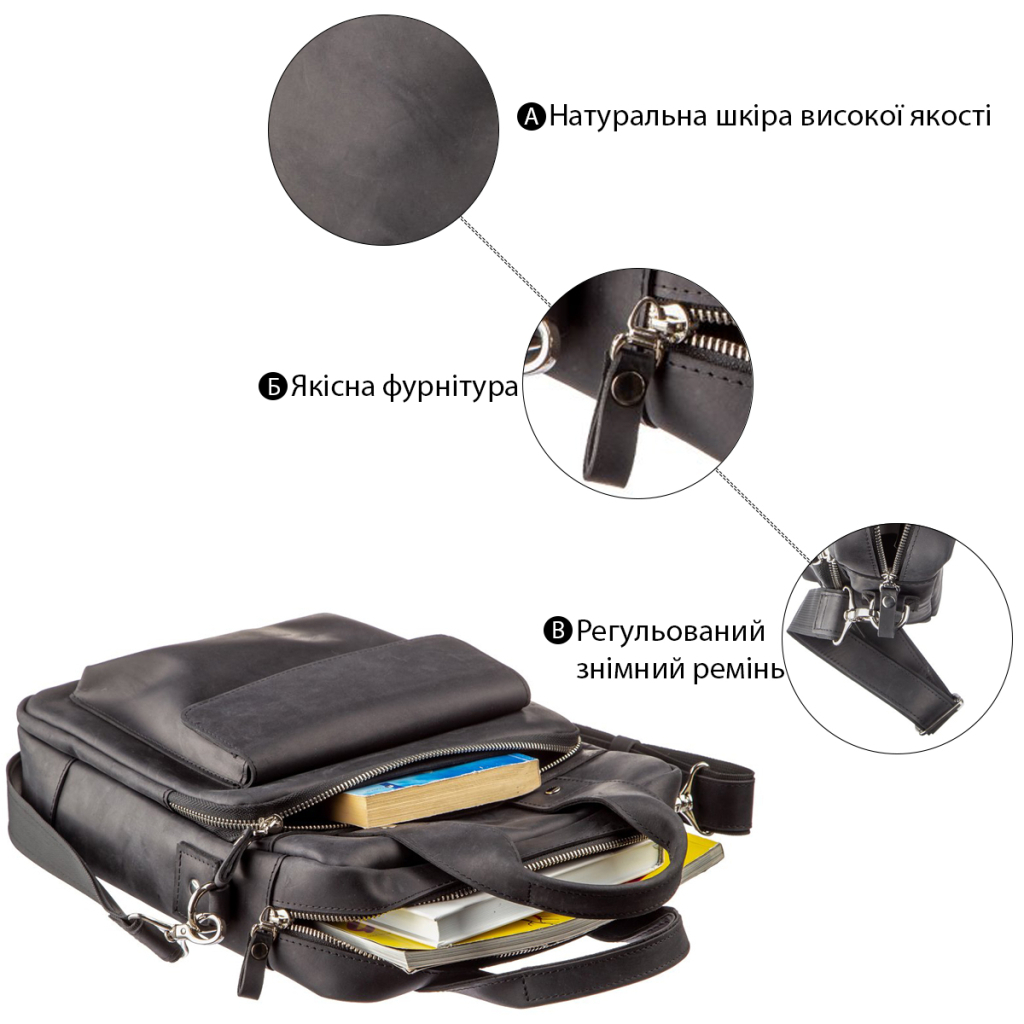 Сумка Shvigel Під А4 матова Чорна (11169) - зображення 4