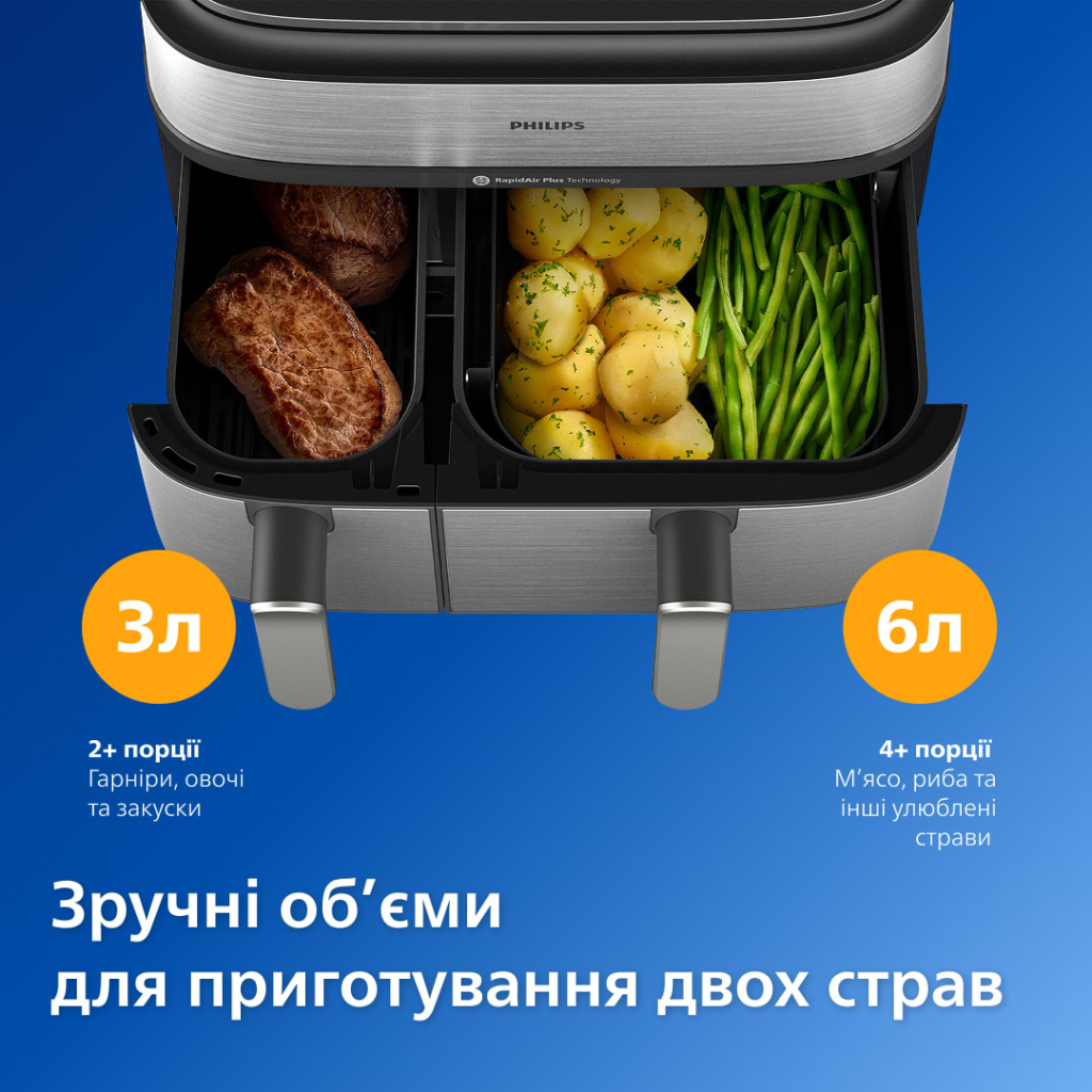 Мультипіч Philips Dual Basket Airfryer 5000 Series (NA555/00) - зображення 2