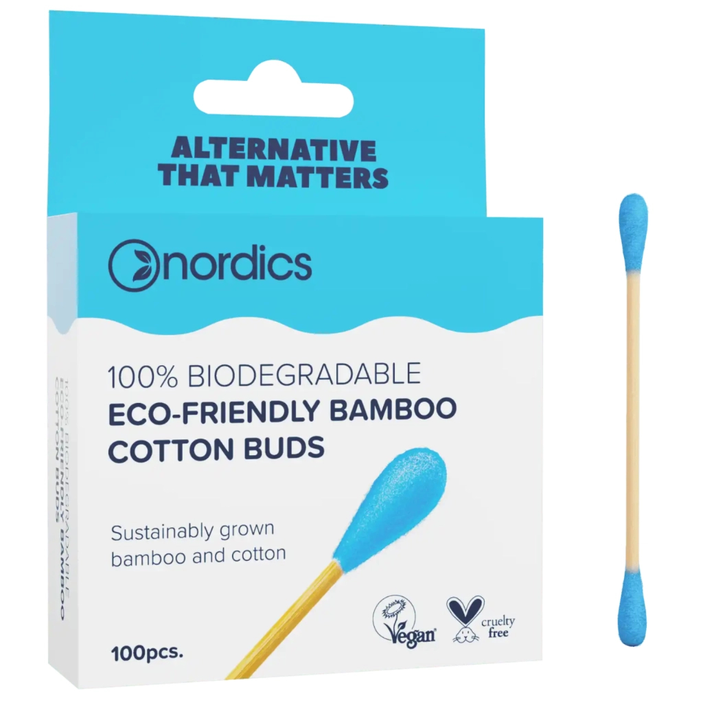 Ватні палички Nordics Бамбукові Блакитні 100 шт. (3800500324418) - зображення 1