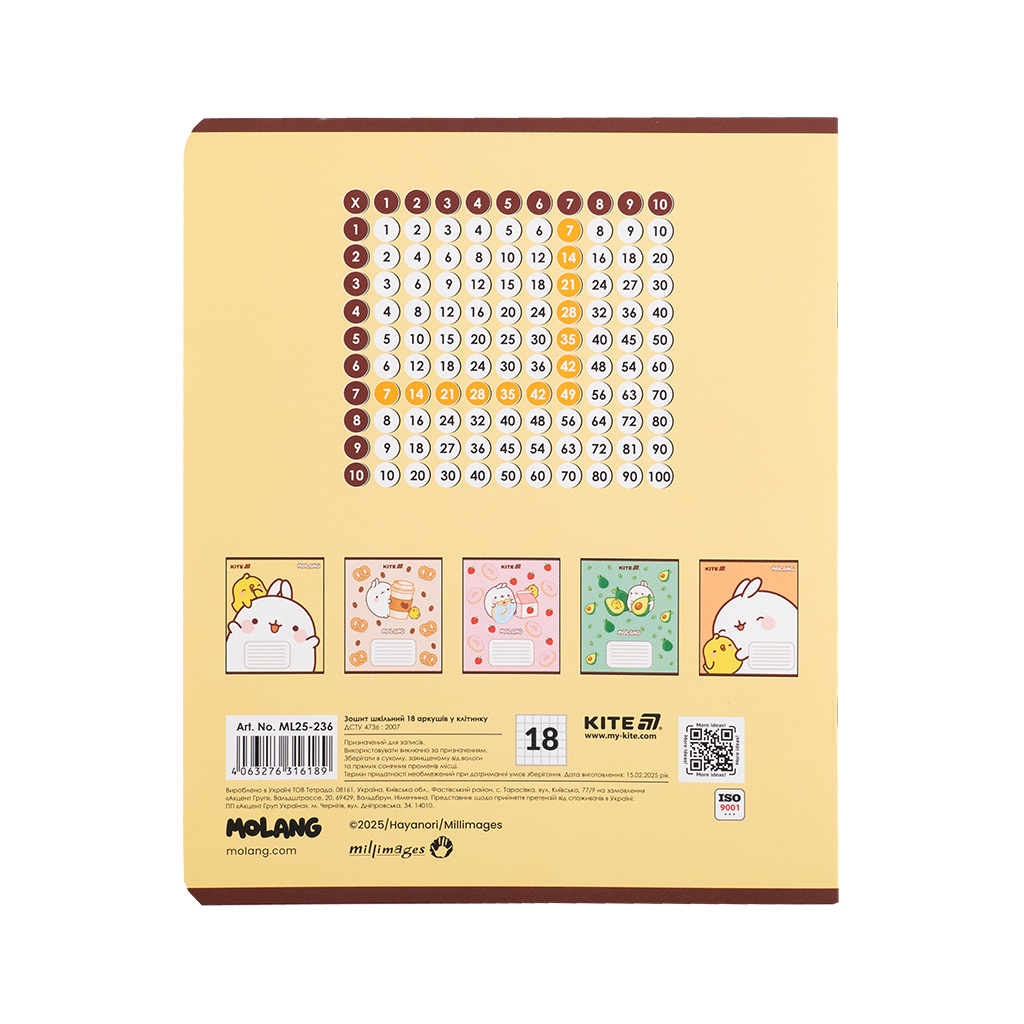 Зошит Kite Molang, 18 аркушів, клітинка (ML25-236) - изображение 5
