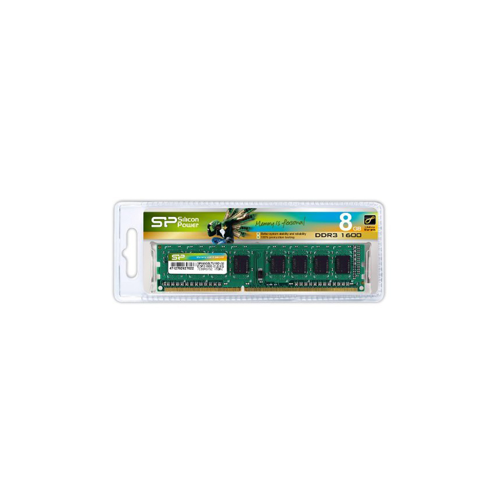 Модуль пам'яті для комп'ютера DDR3 8GB 1600 MHz Silicon Power (SP008GBLTU160N02) - зображення 1