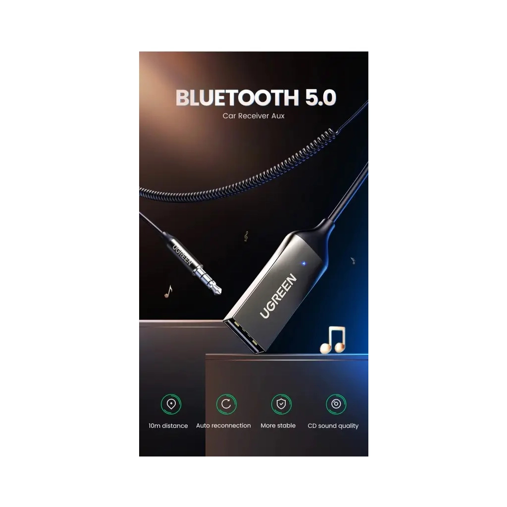 FM модулятор Ugreen Bluetooth 5.0 Aux with mic CM309 UGREEN Black (70601) - зображення 5