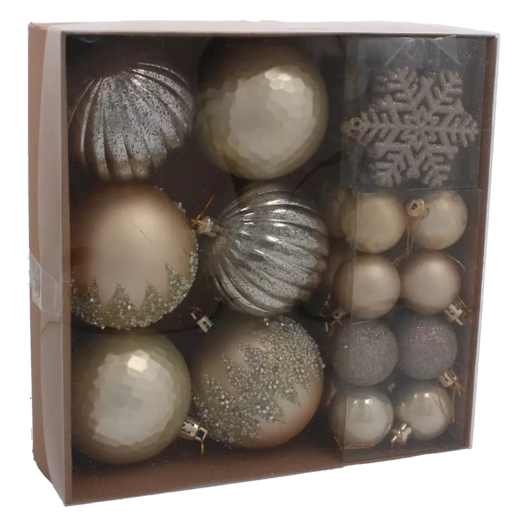 Ялинкова іграшка Chomik пластикові Кульки, сніжинки 30 шт, шампань (5900779895324_2) - зображення 1