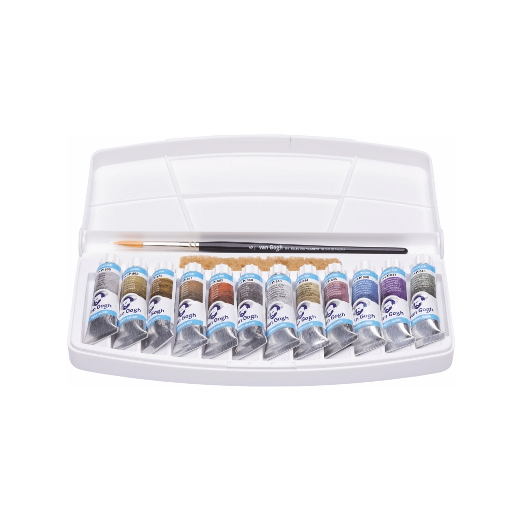 Акварельні фарби Royal Talens Van Gogh Specialty 12 кольорів у тубах 10 мл, пензлик (8712079422844) - зображення 1