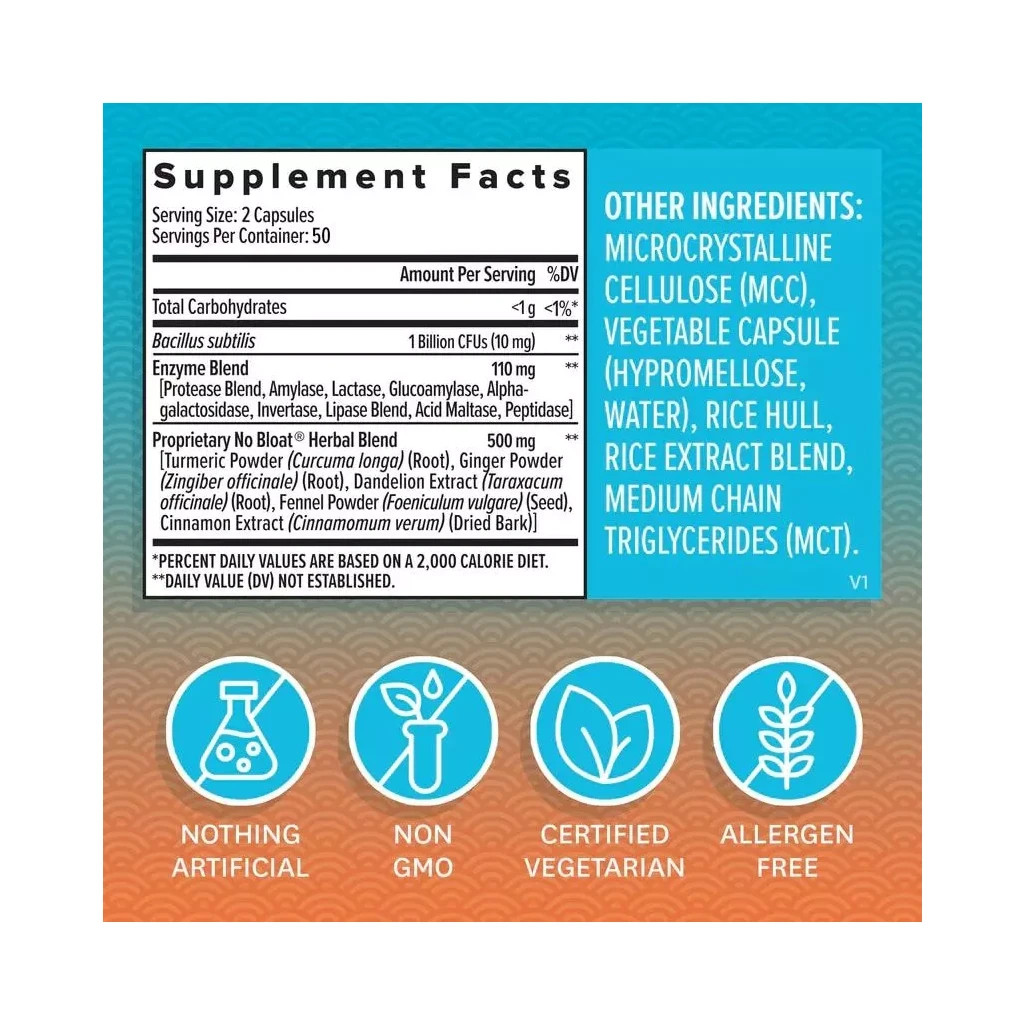 Пробіотики Zenwise Усунення здуття живота та газоутворення, NO BLOAT, 100 капсул (ZNW72049) - зображення 2