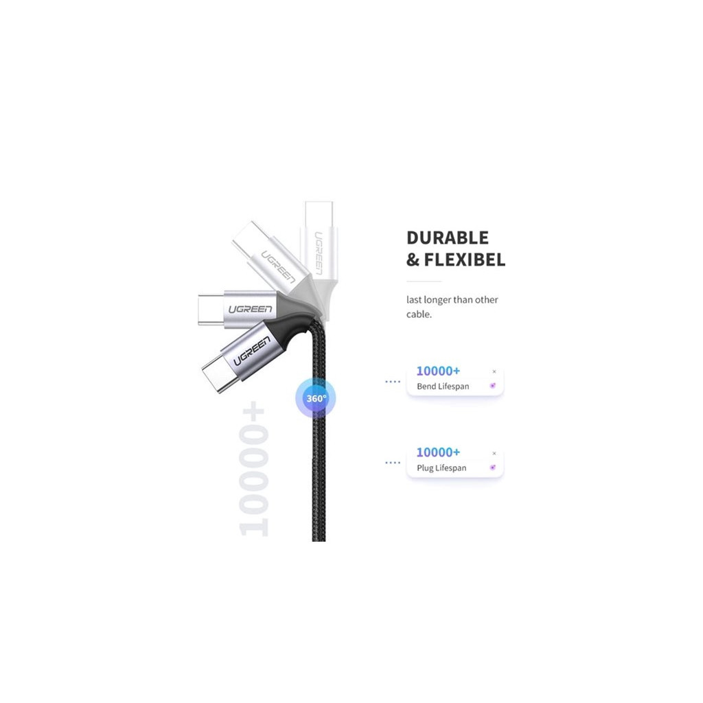 Дата кабель USB-C to USB-C 2.0m US261 18W Round Cable Nickel Plating Aluminum Shell Black Ugreen (50152) - зображення 5