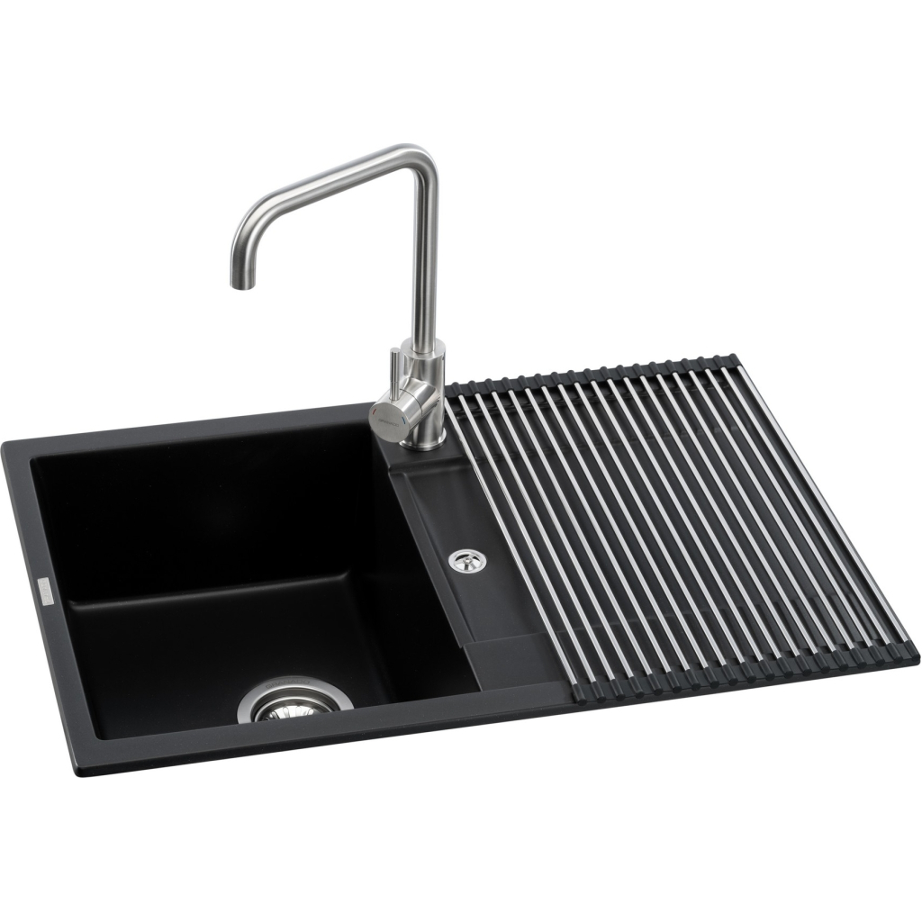Мийка кухонна GRANADO комплект VALENCIA black shine_чаша ліворуч (ksg0701L) - зображення 1