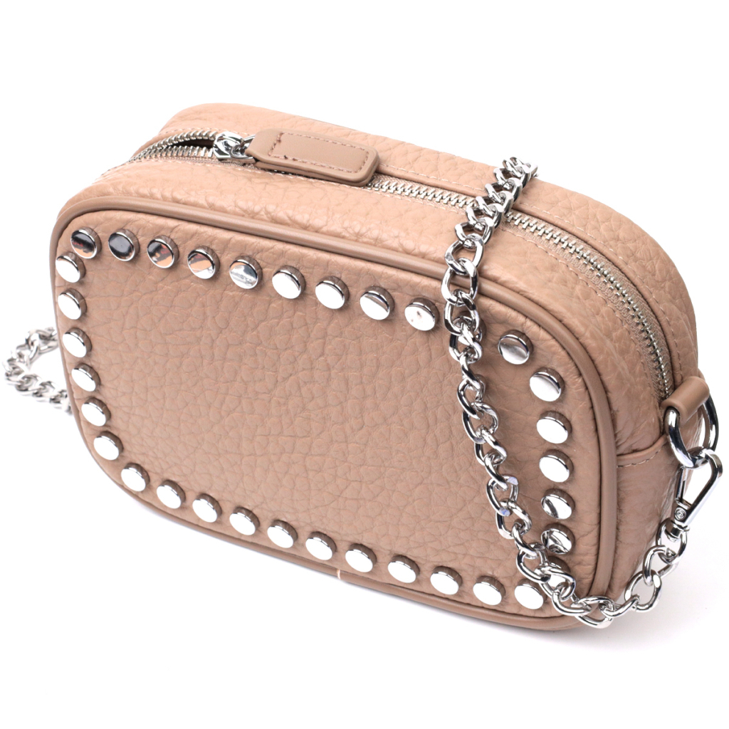 Сумка Vintage Жіноча шкіряна декорована металевими кнопками Бежева (22335) - зображення 1