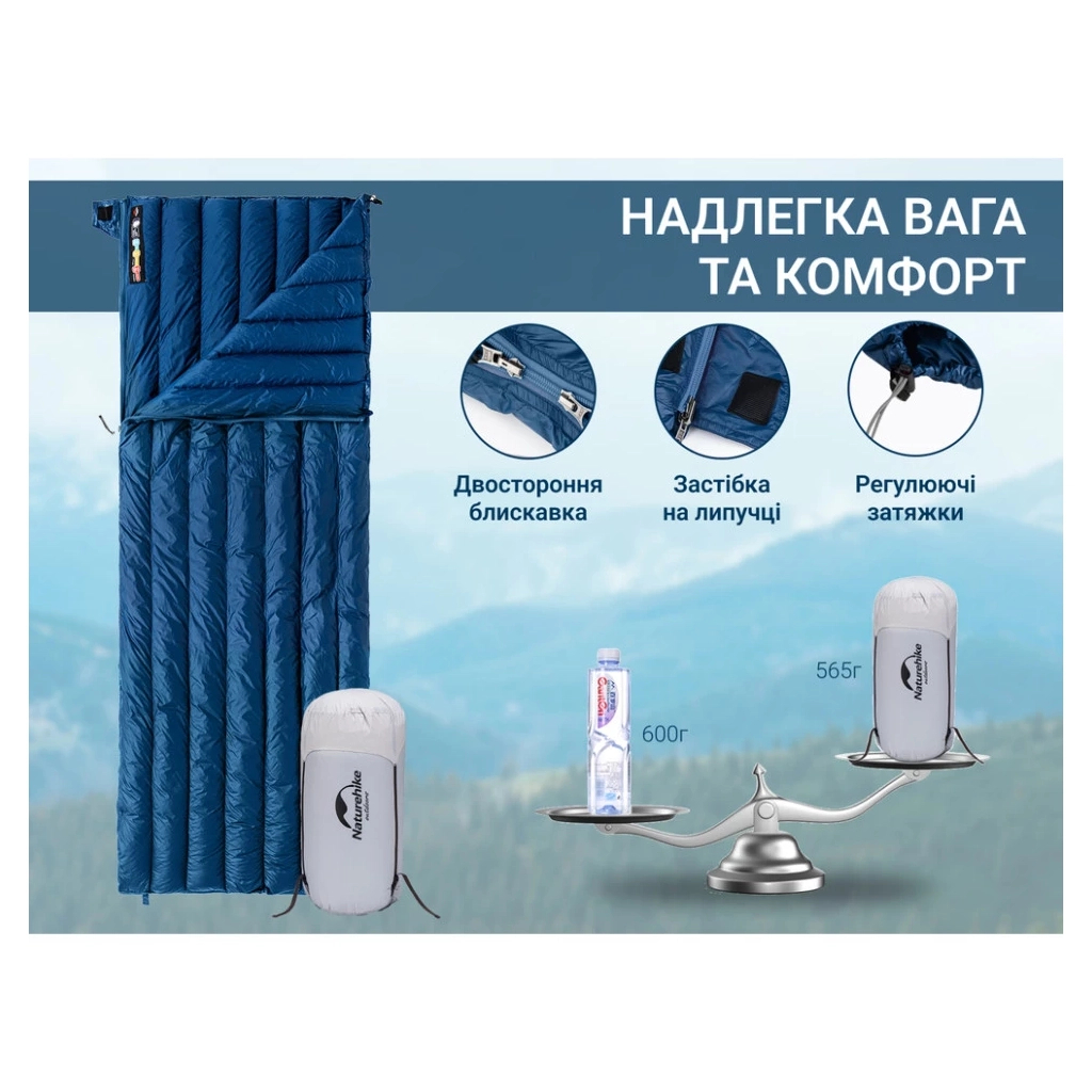 Спальний мішок Naturehike з натуральним пухом CWM295 CNK2300SD013, блакитний (6976023920899) - зображення 10