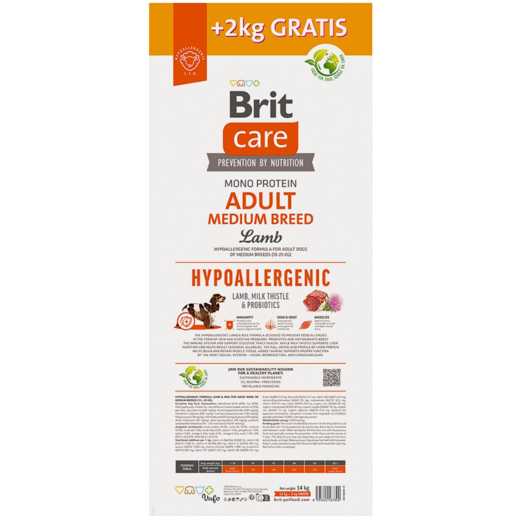 Сухий корм для собак Brit Care Dog Hypoallergenic Adult Medium Breed з ягням 12+2 кг (8595602567300) - зображення 2