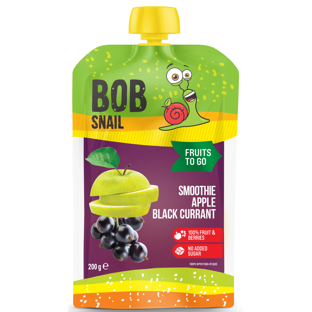 Дитяче пюре Bob Snail Равлик Боб Смузі Яблуко-Чорна Смородина 200 г (4820219347019) - зображення 1