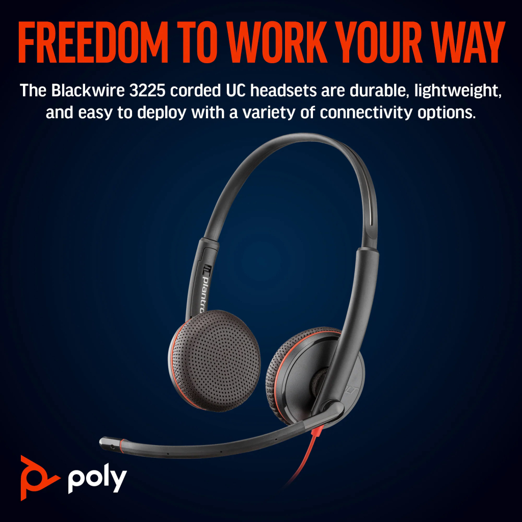 Навушники Poly BlackWire C3225 USB-C HS Stereo +3.5mm Plug +USB-C/A Adapter (Bulk) Black (8X229A6) - зображення 2