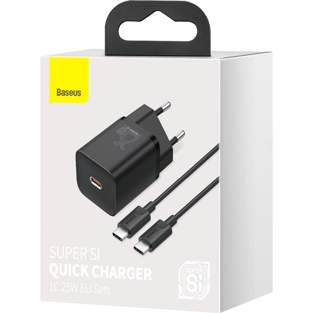 Зарядний пристрій Baseus 1xUSB 25W (USB-C) + Cable Type-C black (TZCCSUP-L01) - изображение 8
