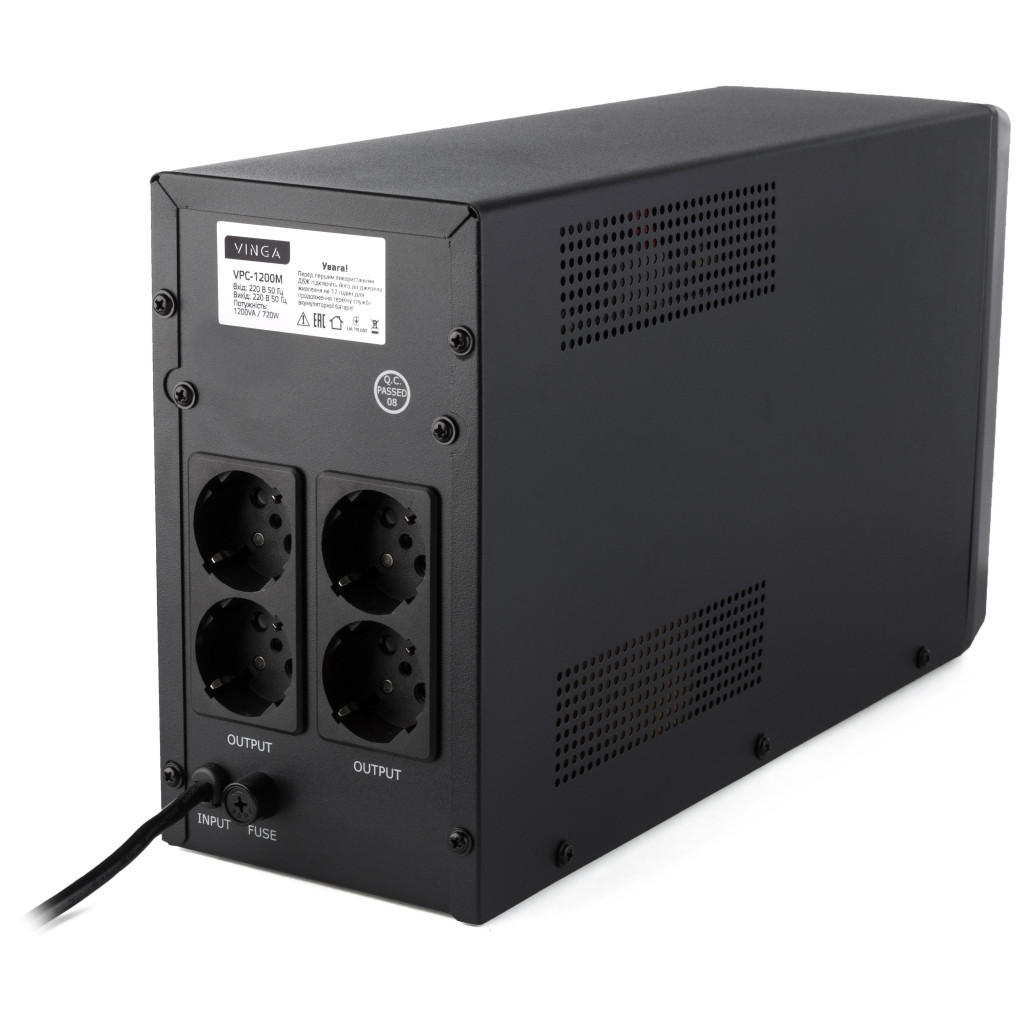 Пристрій безперебійного живлення Vinga LCD 1200VA metal case (VPC-1200M) - зображення 9