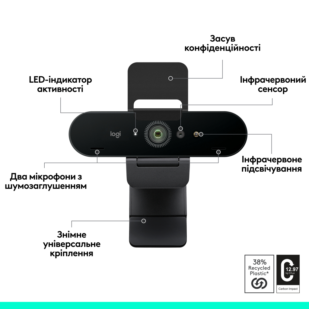 Веб-камера Logitech Brio 4K Ultra HD Graphite (960-001718) - зображення 5