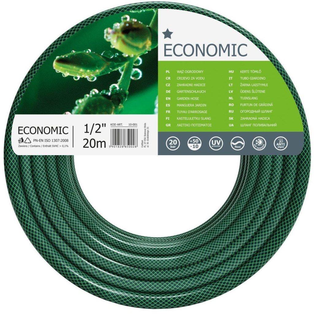 Шланг для поливу Cellfast ECONOMIC, 1/2", 20м, 3 шари, до 20 Бар, -10…+50°C (10-001) - зображення 1