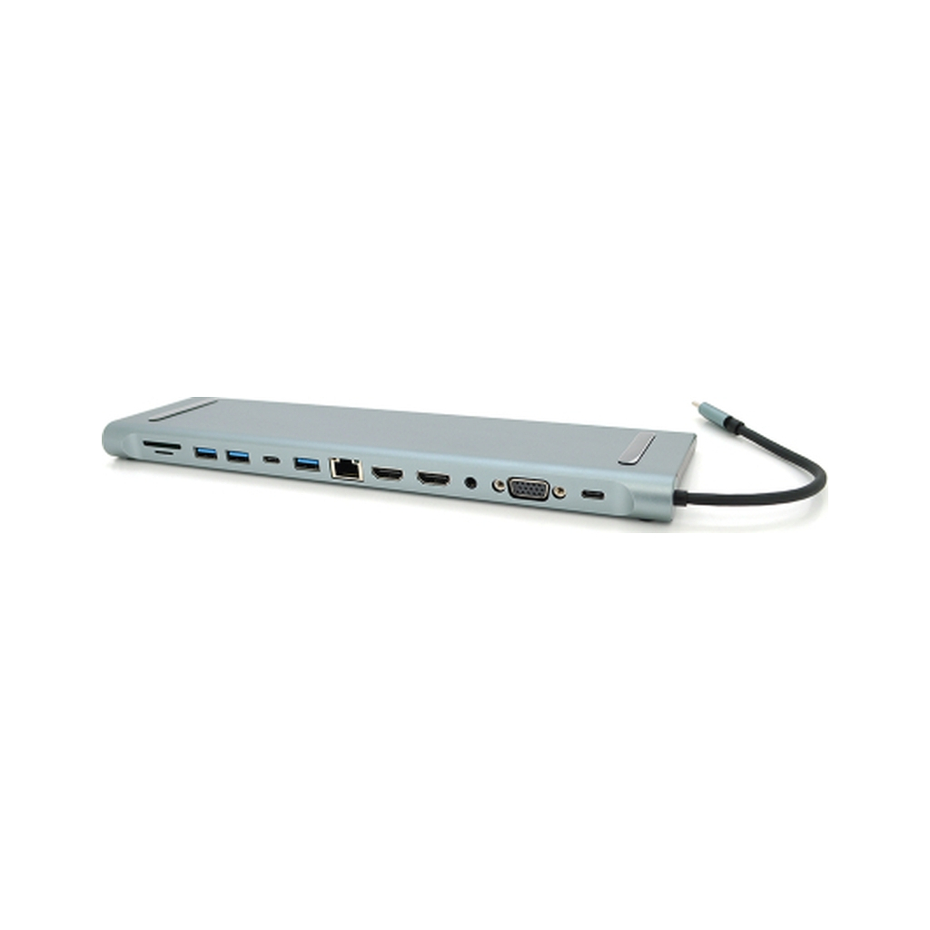 Концентратор Voltronic USB-C 12-in-1 USB-C + 2xUSB 2.0 + USB 3.0 + 2xHDMI + VGA + SD/TF + RJ45 + 3.5mm + PD 0.1m silver (YT-HTC12in1) - зображення 4