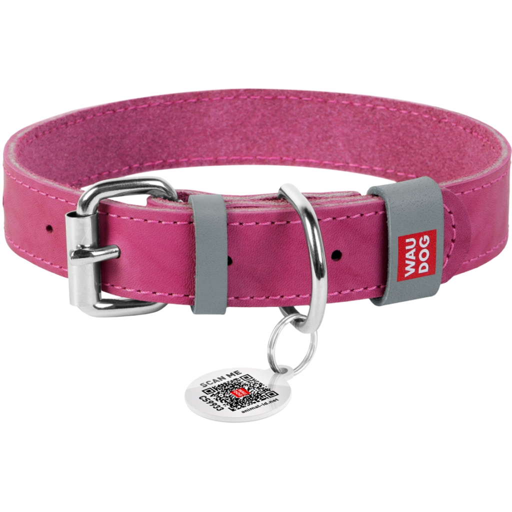 Нашийник для тварин WAUDOG Classic шкіряний 25 мм х 38-49 см рожевий (02187) - зображення 1