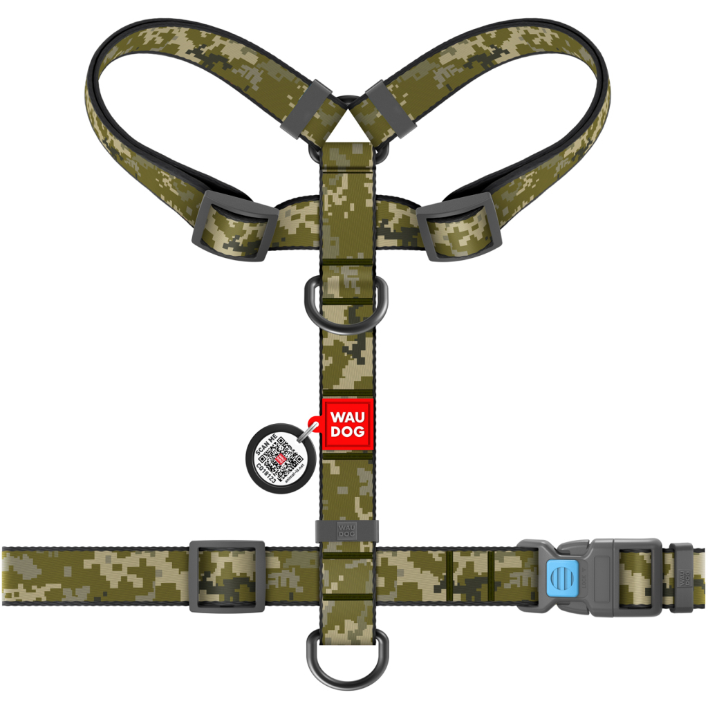 Шлея для собак WAUDOG Nylon з QR паспортом анатомічна H-подібна "Мілітарі" S (320-4026) - зображення 2