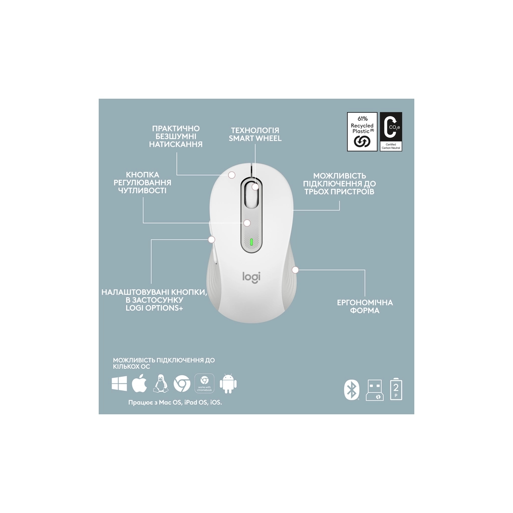 Комплект Logitech MK950 Bluetooth/Wireles UA Off-White (920-012491) - зображення 9
