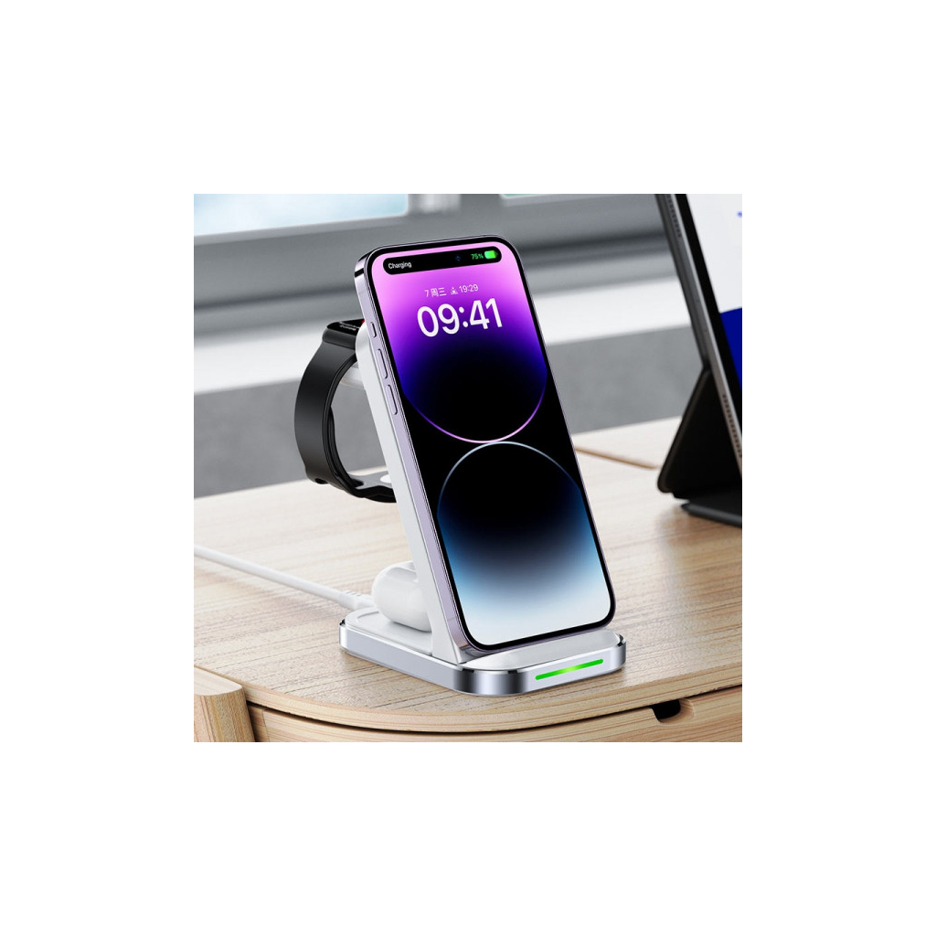 Зарядний пристрій Acefast E15 Wireless QI 3in1 15W Black (6974316281986) - зображення 6