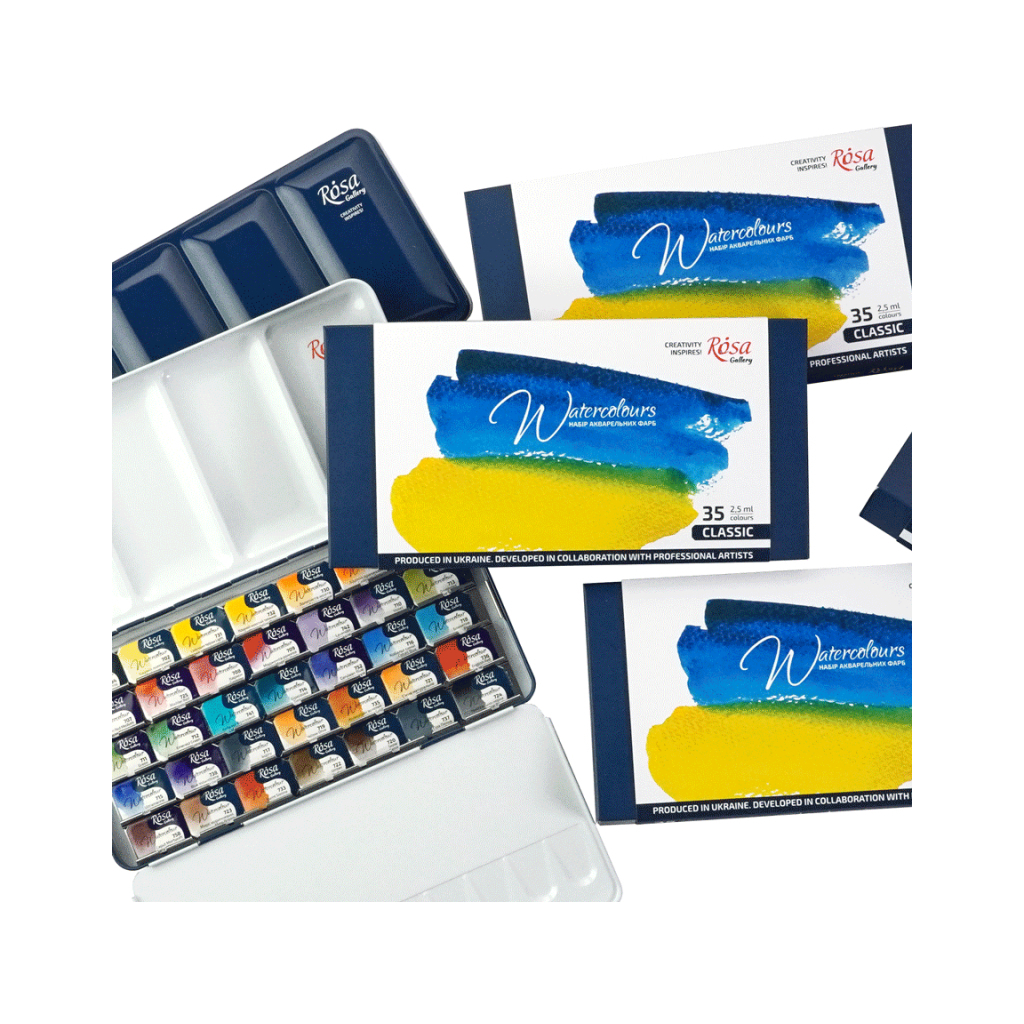 Акварельні фарби Rosa Gallery Класика в металевому пеналі 35 кольорів кювета (4823098536604) - изображение 5