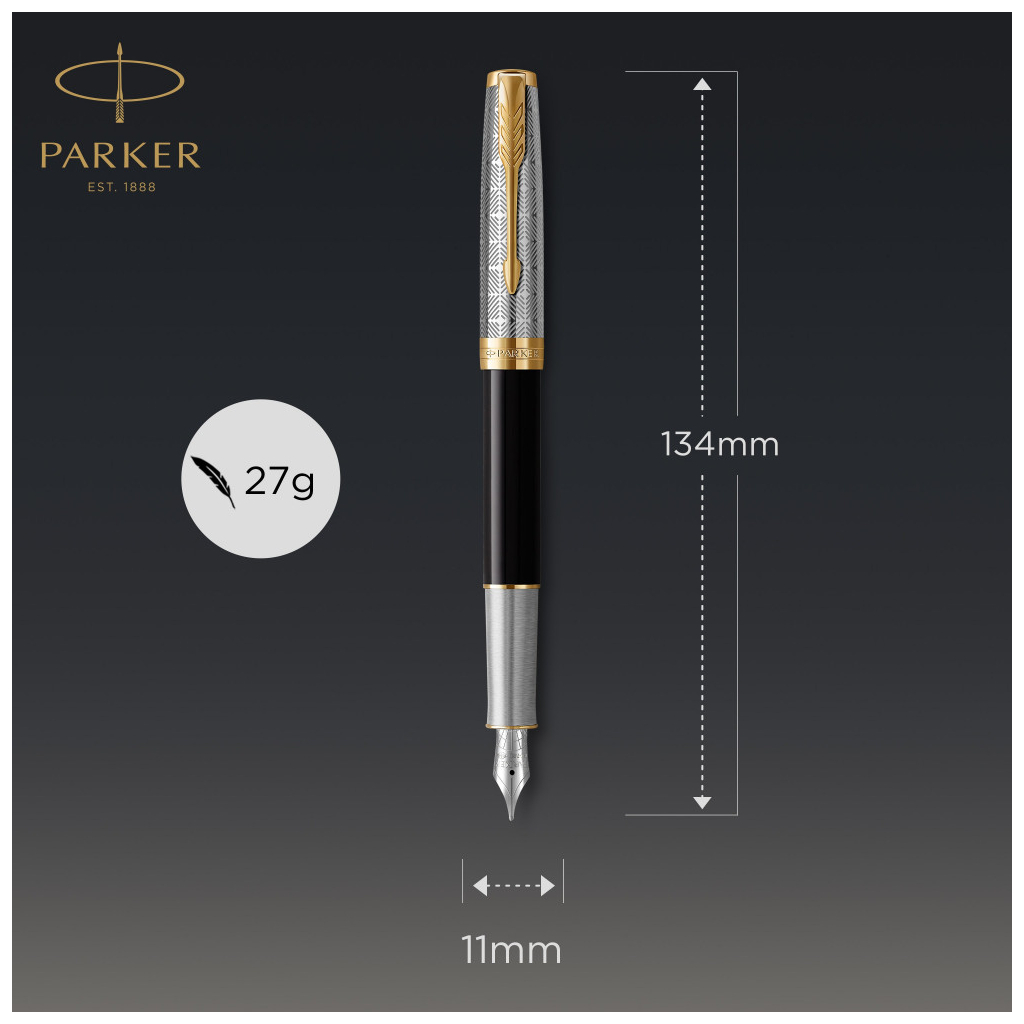 Ручка пір'яна Parker SONNET 17 Metal & Black Lacquer GT FP18 F (68 111) - изображение 7