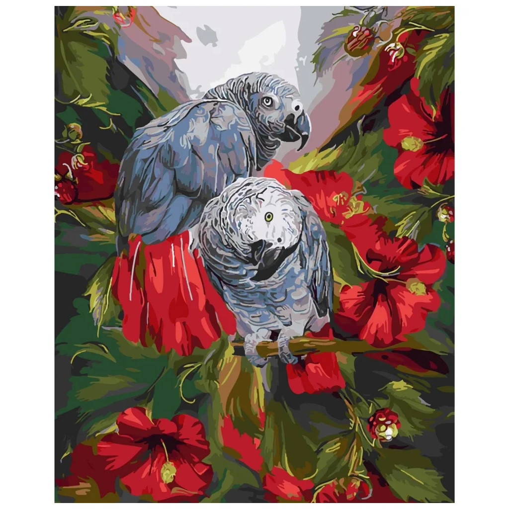 Картина по номерам Strateg Папужки у саду 40х50 см (SY6210) - зображення 1