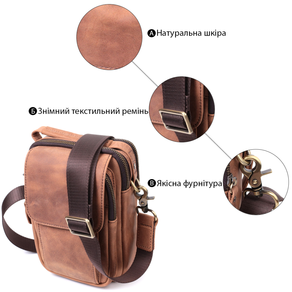 Сумка Vintage Вінтажна для чоловіків з натуральної шкіри Коричнева (22811) - зображення 4