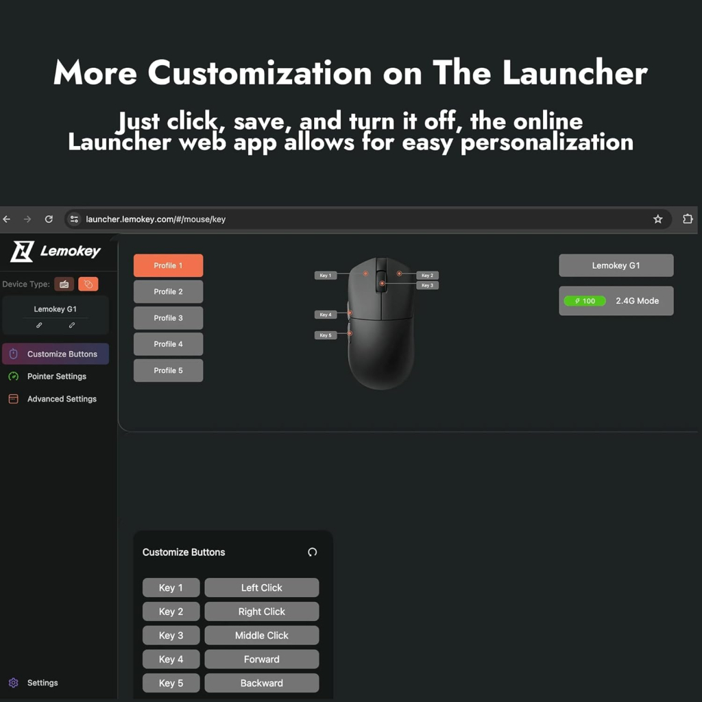 Мишка Lemokey G1 USB-A/USB-C/Wireless 8K Black (G1-A1) - зображення 8