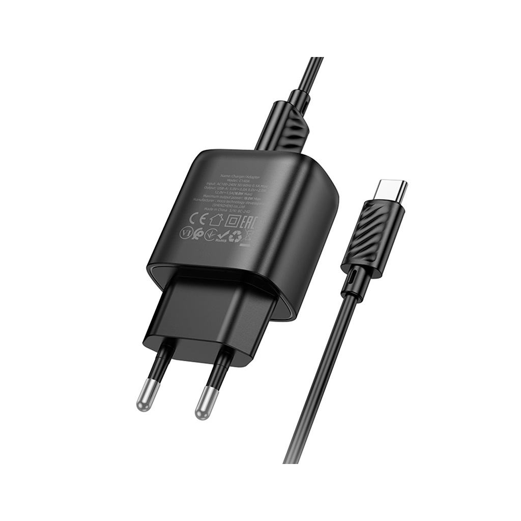 Зарядний пристрій HOCO C140A Smart USB QC3.0 + cable USB to USB-C Black (6942007627825) - зображення 4