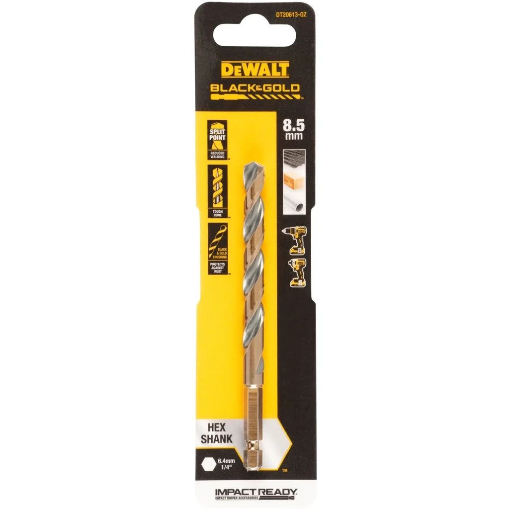 Свердло DeWALT по металу EXTREME IMPACT Black&Gold, HSS-G, 8,5 х 120,25 х 82,25 мм, 1 шт. (DT20613) - зображення 1