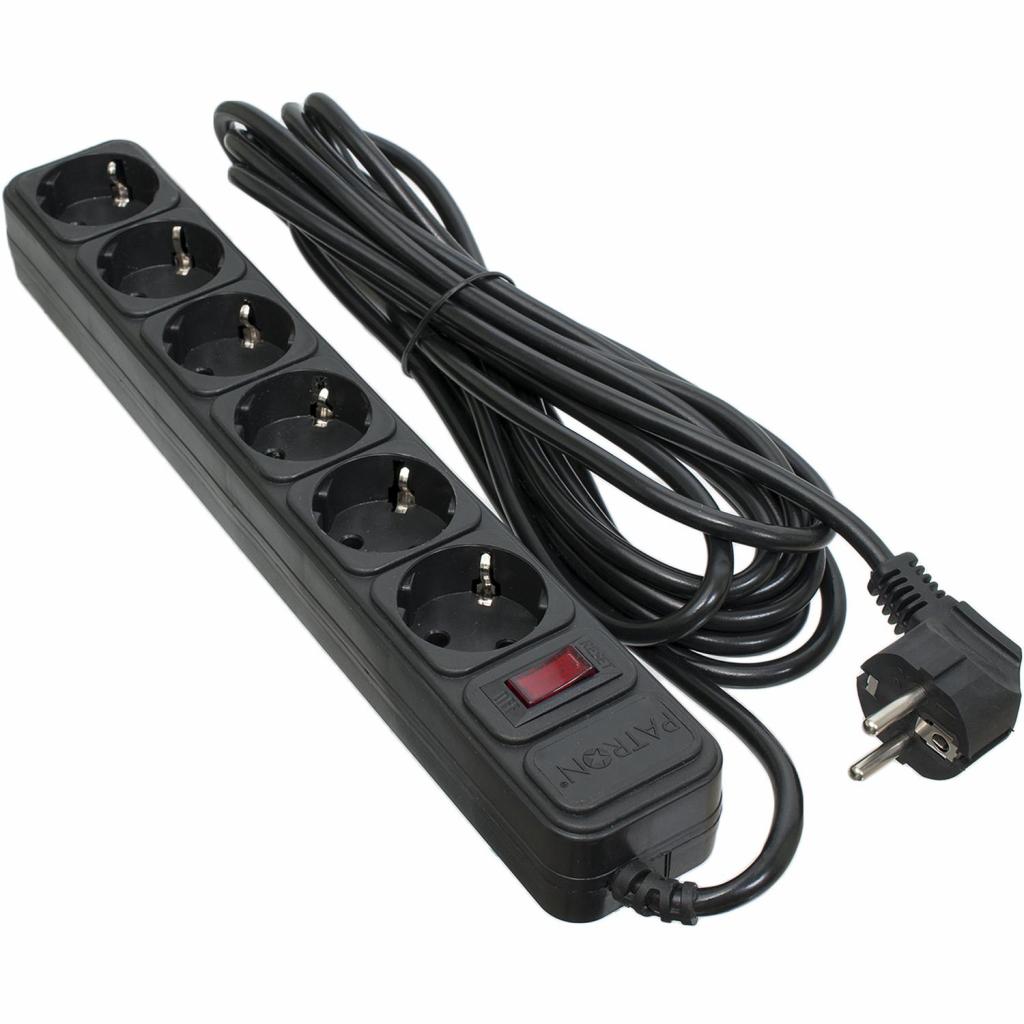 Мережевий фільтр живлення Patron 5.0 m3*1mm2 (SP-1065)  6 розеток BLACK (EXT-PN-SP-1065) - зображення 1