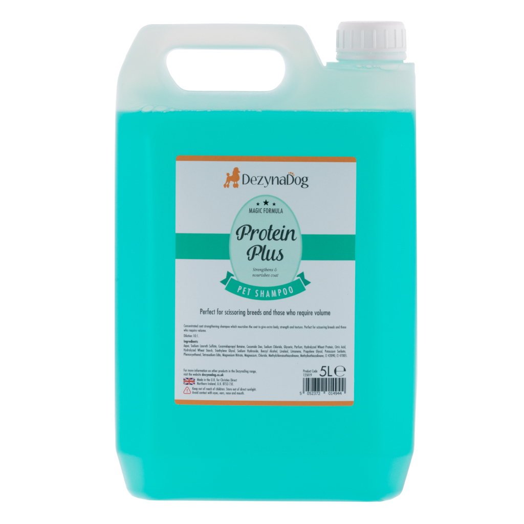 Шампунь для тварин Dezynadog Protein Plus High Volume для стрижених порід для зміцнення і об'єму неслухняної шерсті 5 л (5052372014944) - зображення 1