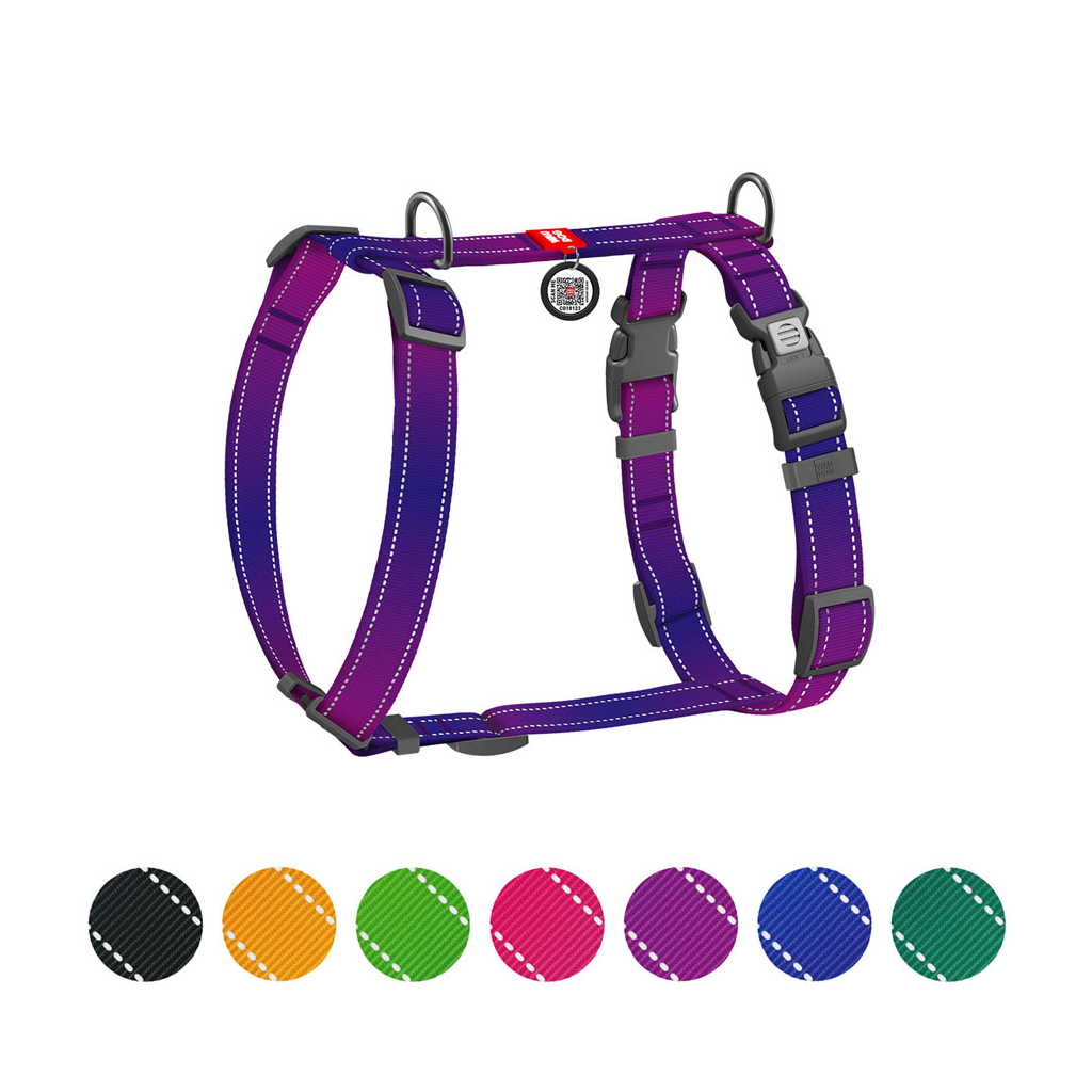 Шлея для собак WAUDOG Nylon Mono H-подібна з QR паспортом, світловідбивна, S фіолетова (54569) - зображення 3