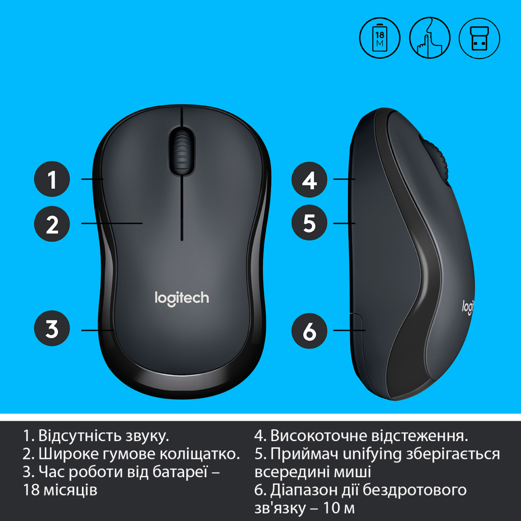 Мишка Logitech M220 Silent Grey (910-004878) - зображення 6